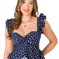 Twist Front Frill Trim Polka Dot Top