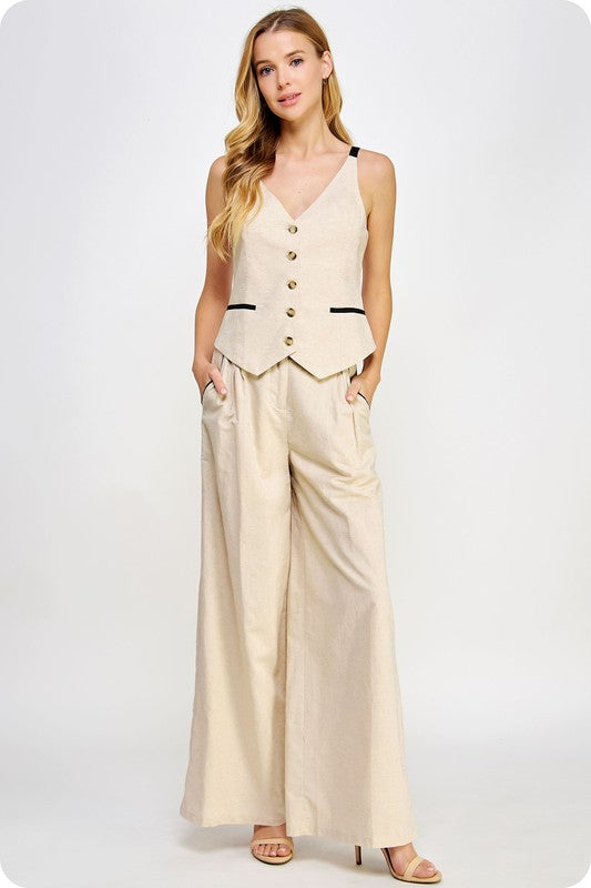 Linen set vest and pants light taupe