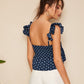 Twist Front Frill Trim Polka Dot Top