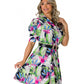 Tropical print puff sleeve