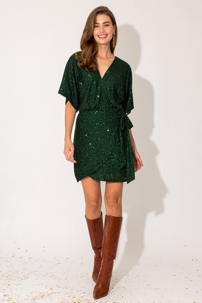 V-neck wrap sequin dress