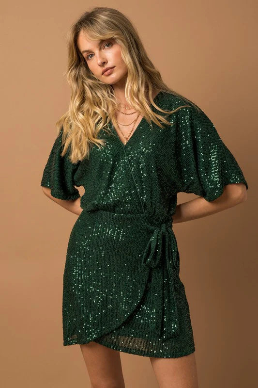 V-neck wrap sequin dress