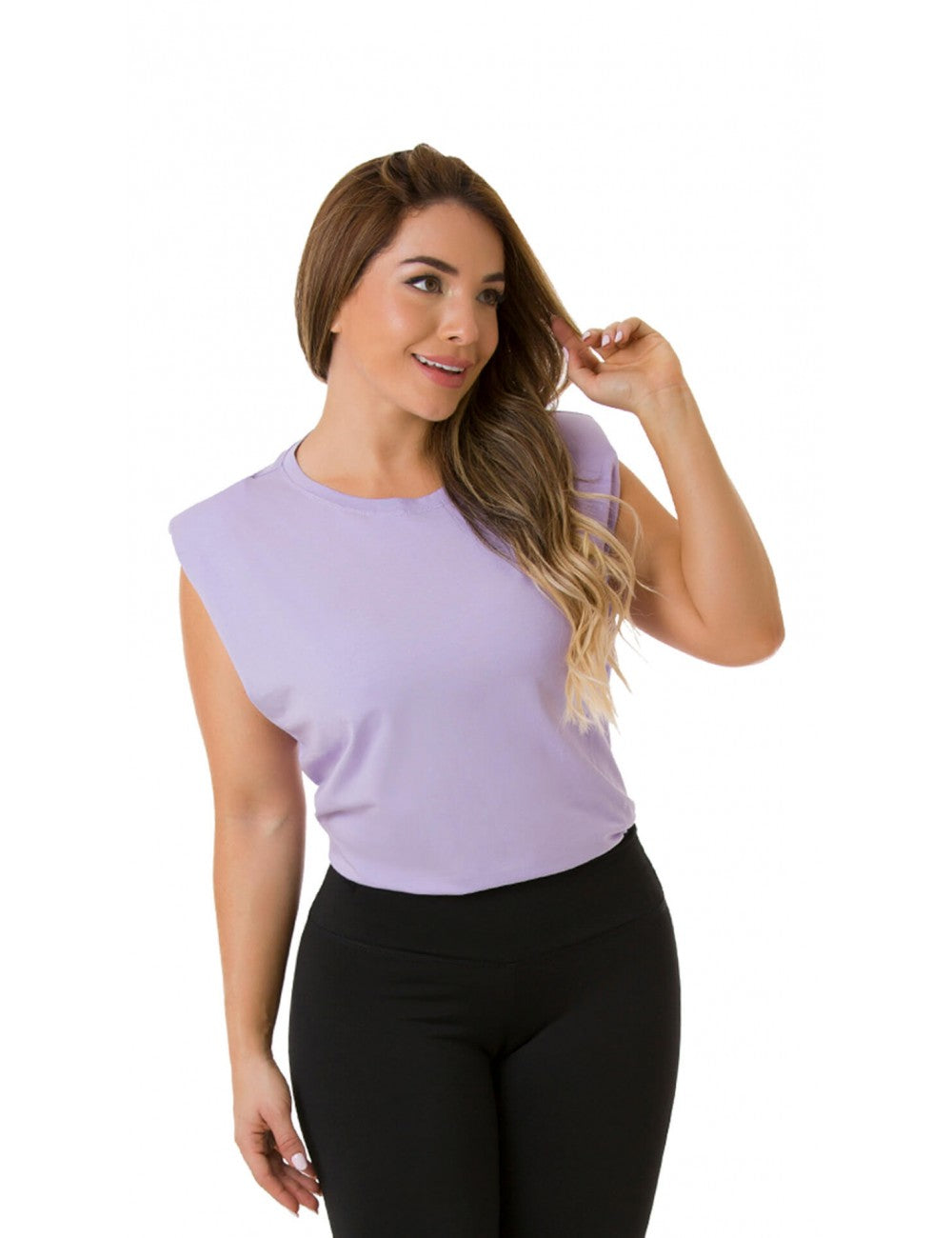 Lavender padded shoulder top