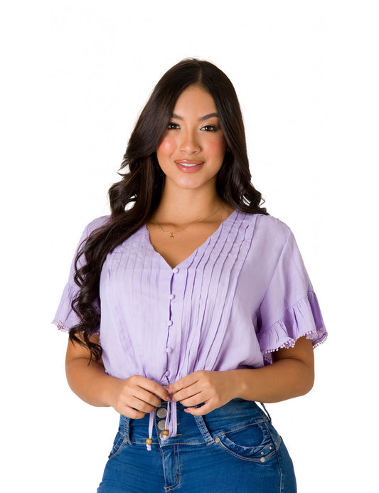 Lavender field blouse with buttons